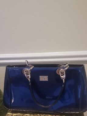 Beijo Navy Blue Patent Leather Handbag